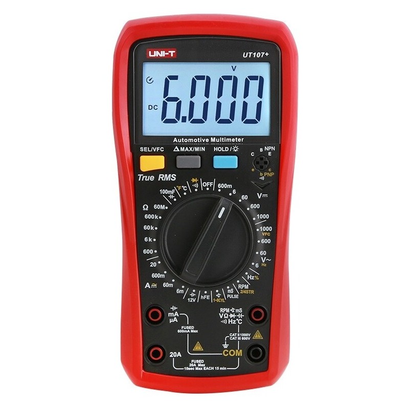 MULTIMETRO AUTOMOTRIZ MULTIUSO MARCA UNI-T Rango: Volts DC: 600mV/6V/60V/600