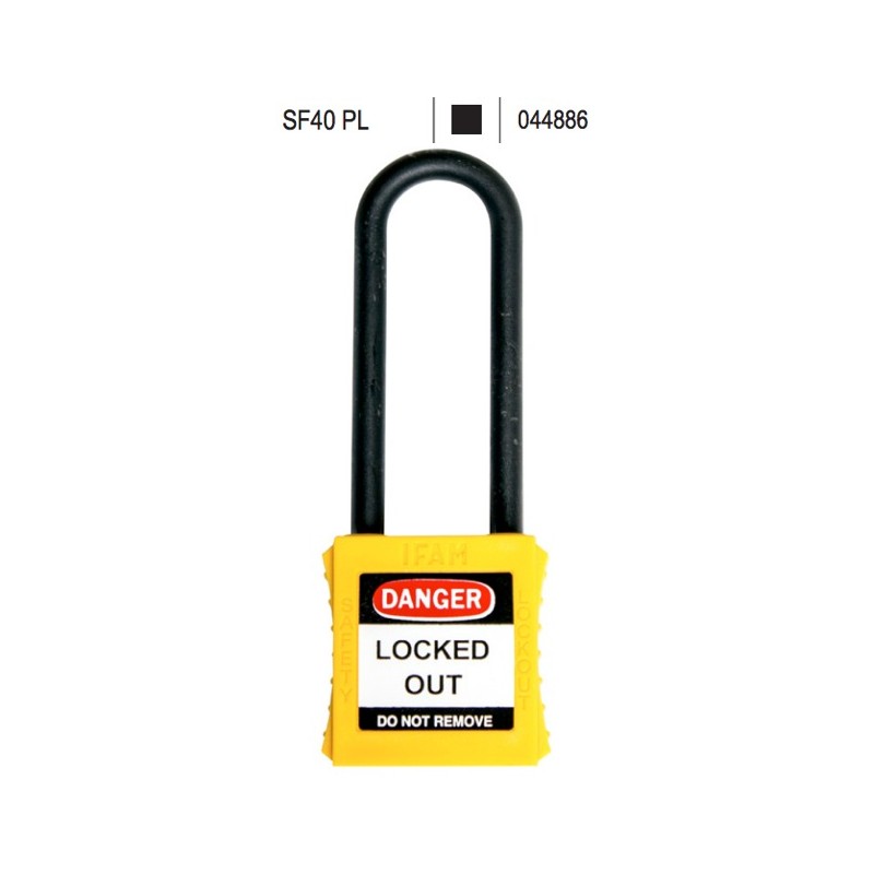 CANDADO DE SEGURIDAD ELECTRICA LOTO NEGRO IFAM SF40PL | ARCO DE NYLON LARGO Y NO CONDUCTOR