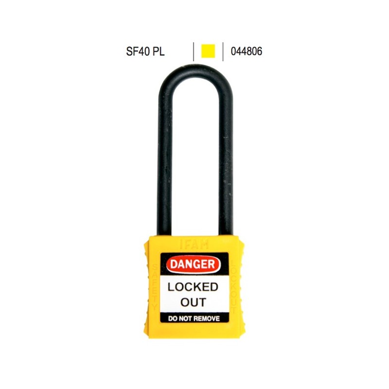 Candado de Seguridad Elctrica LOTO IFAM SF40PL | Arco de Nylon Largo y No Conductor Amarillo
