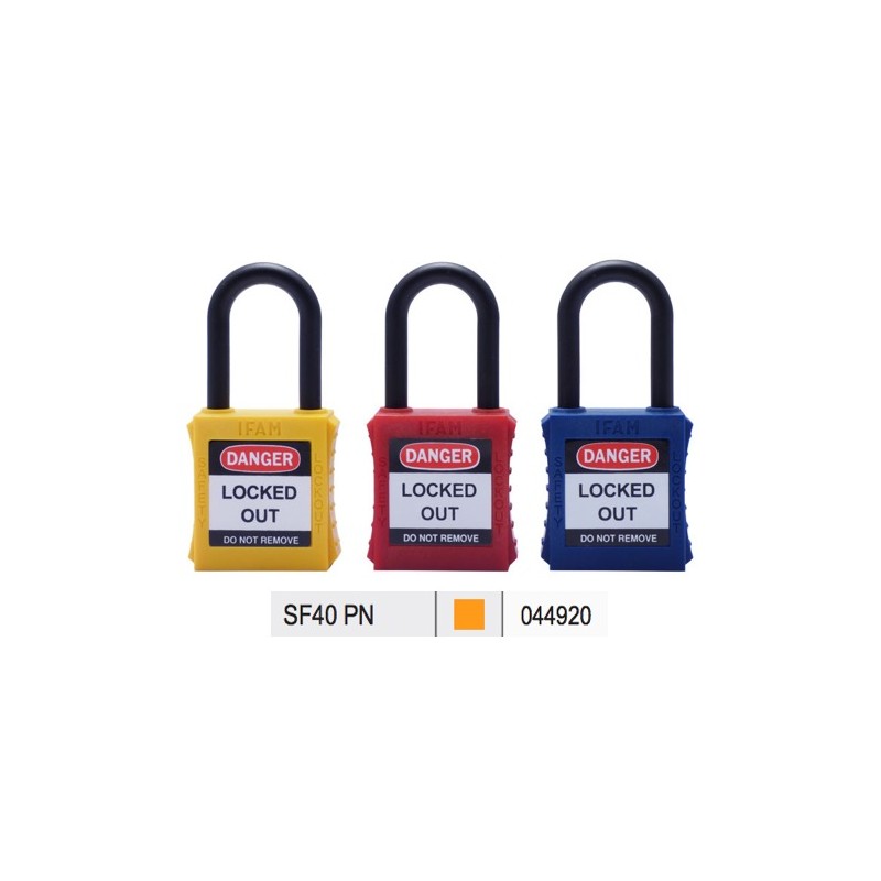 Candado de Seguridad Elctrica LOTO IFAM SF40PN | Cuerpo y Arco de Nylon Naranja